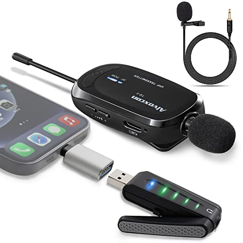 Wireless lavalier Microphone Compatible for iPhone & Computer -Alvoxcon USB Lapel  Mic System for Android, PC, Laptop, Speaker, Podcast, Vlog, ,  Conference, Vocal Recording with Phone Adapter